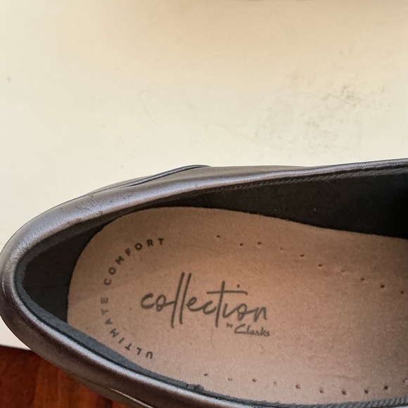 Clarks Womens Sharon Crystal Leather Platform Oxford. Metalliac Gray Size 10 - Picture 8 of 9